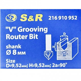 Фpеза для деревини S&amp;R V-подібна 90° 9,52х9,52мм хв.8мм