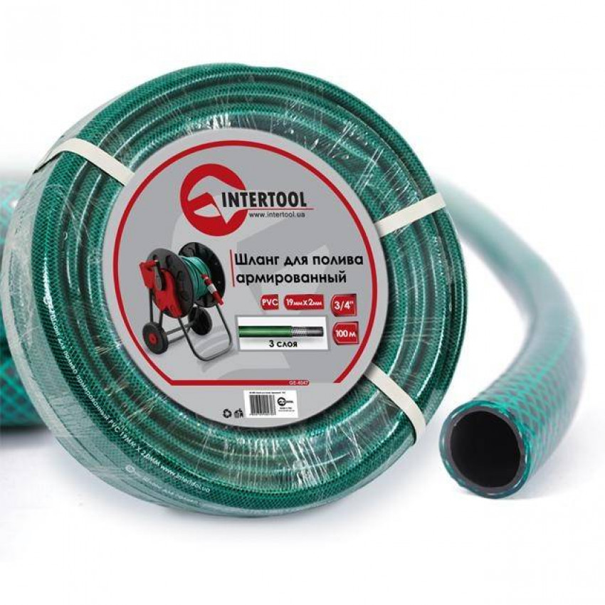 Шланг для поливу 3-х шаровий 3/4", 100 м, армований PVC INTERTOOL GE-4047-GE-4047