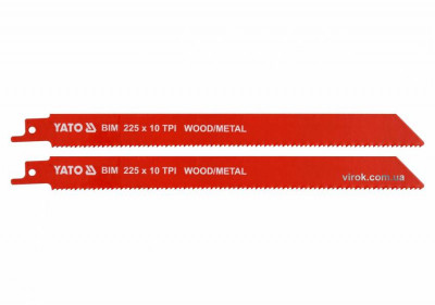 Полотна по дереву і металу, бі-металеві, до шаблевої пили YATO : l=225 мм, h=1 мм, 10 зубів/1&quot;, 2 шт-[articul]