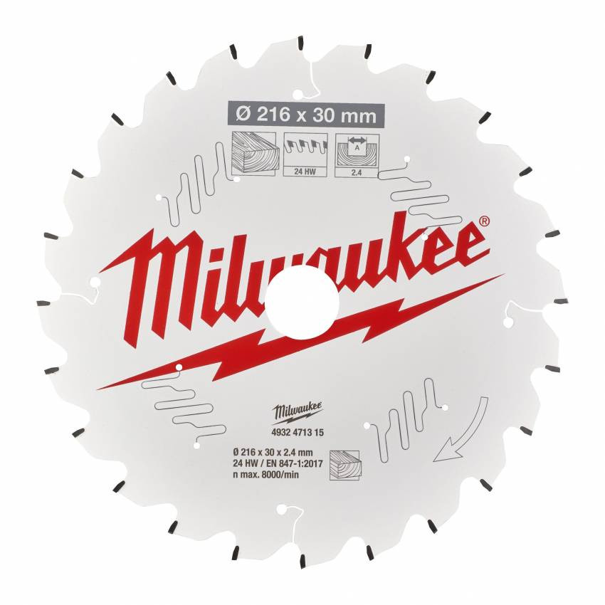 Диск пиляльний PFTE MILWAUKEE, Ø216х30х2,4мм, 48 зуб. 2-4932471316