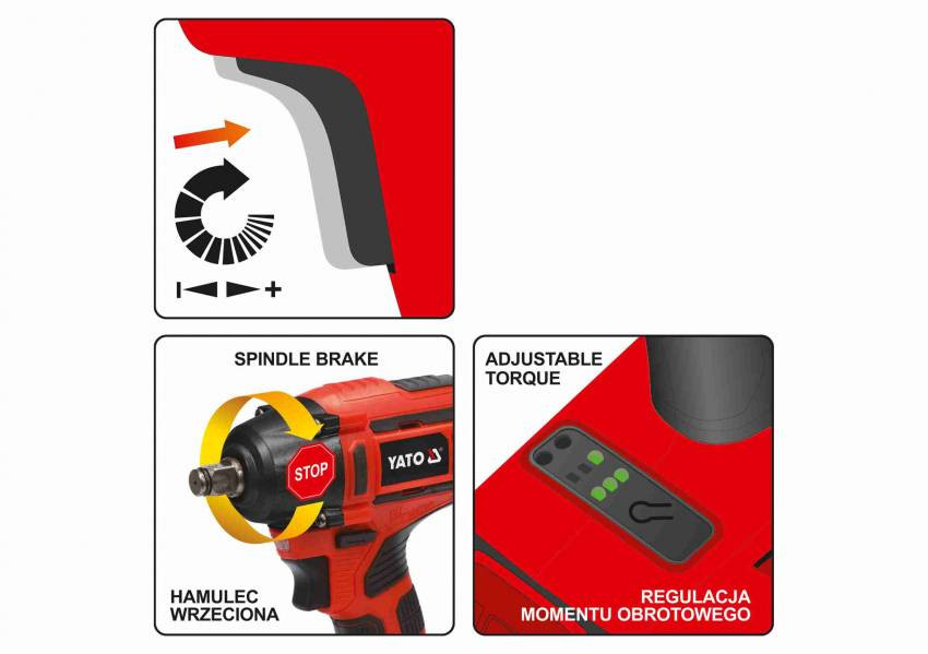 Гайковерт ударний акумуляторний безщітковий YATO : квадрат- 1/2", 250 Нм, Li-Ion 18 В, 3 Агод  кейс-YT-82802