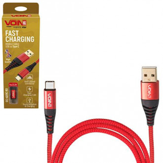 Кабель VOIN CC-4201 RD USB - Type C 3А, 1m, red (швидка зарядка/передача даних)-[articul]