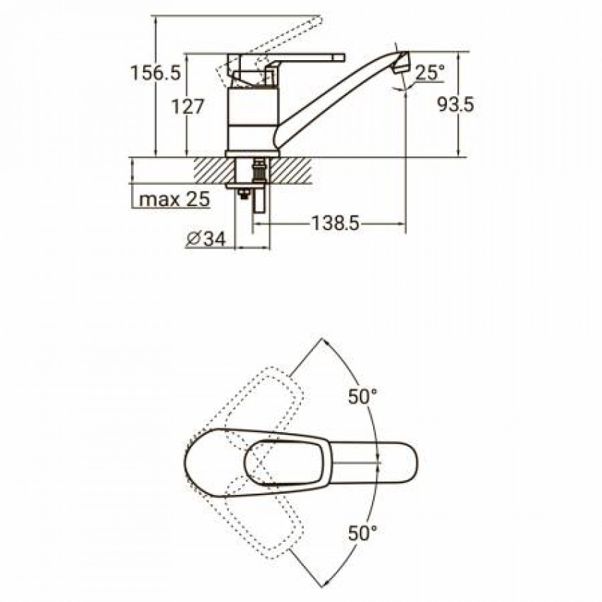 Змішувач MJ Ø40 для кухні гусак прямий 150мм на шпильці AQUATICA (MJ-2B129C)-MJ-2B129C