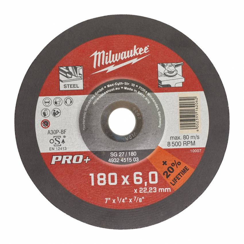 Диск зачистний по металу MILWAUKEE, SG 27/180х6 PRO, Ø180мм-4932451503