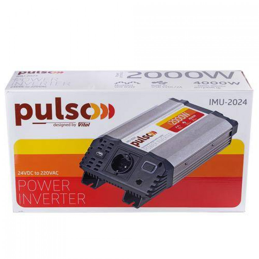 Перетворювач напруги PULSO/IMU-2024/24V-220V/2000W/USB-5VDC2.0A/мод.хвиля/клеми-IMU-2024