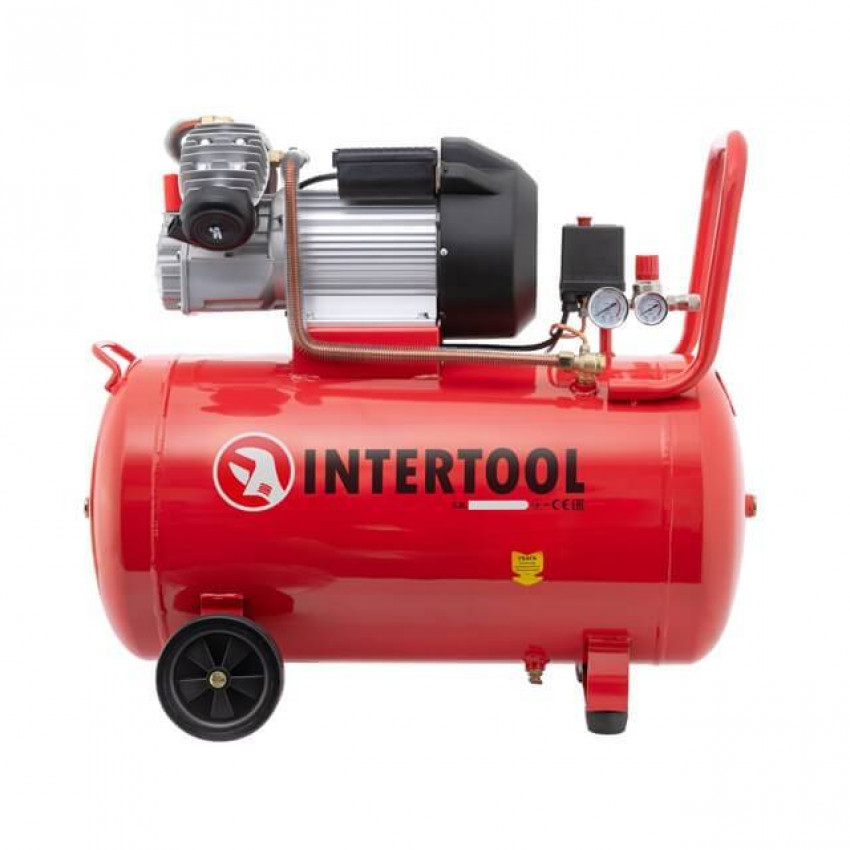 Компресор 100 л, 3 кВт, 220 В, 10 aтм, 420 л/хв, 2 циліндри INTERTOOL PT-0008-PT-0008