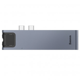 USB Hub Baseus Thunderbolt C Pro Seven-in-one Dual Type-C to USB3.0*2 + HDMI + RJ45 Ethernet + Type-C PD + microSD + SD card Cірий (CAHUB-L0G)-[articul]