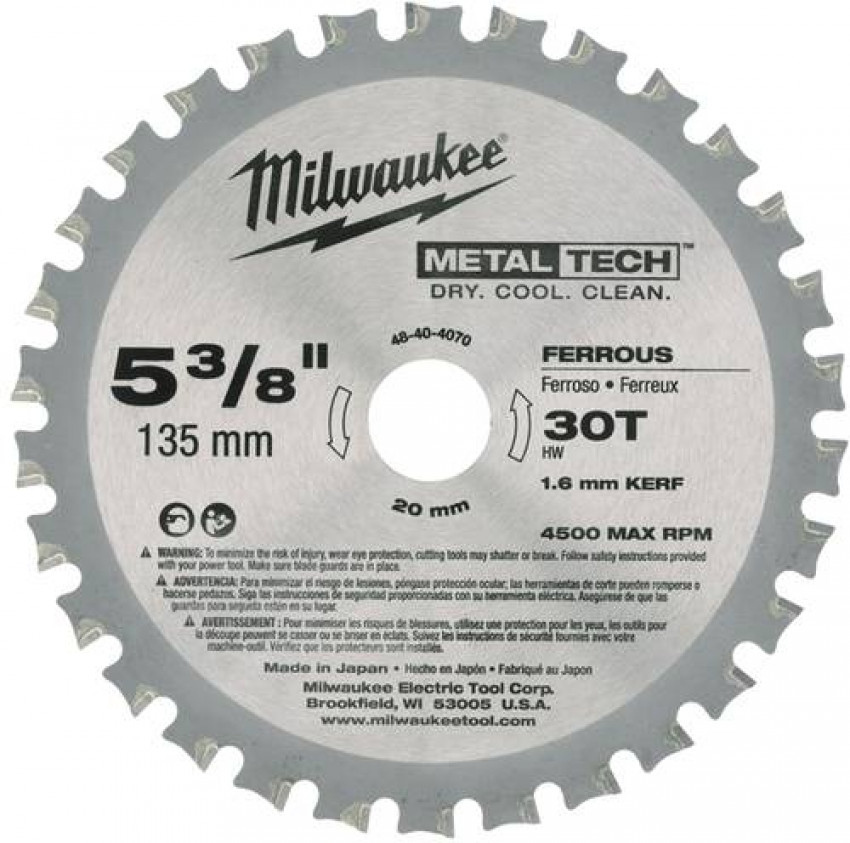 Диск пильний по металу MILWAUKEE, Ø135х20мм, 30 зуб.-48404070