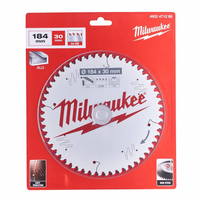 Диск пиляльний Alu PFTE MILWAUKEE, Ø184х30х2,4мм, 54 зуб. 1-4932471299