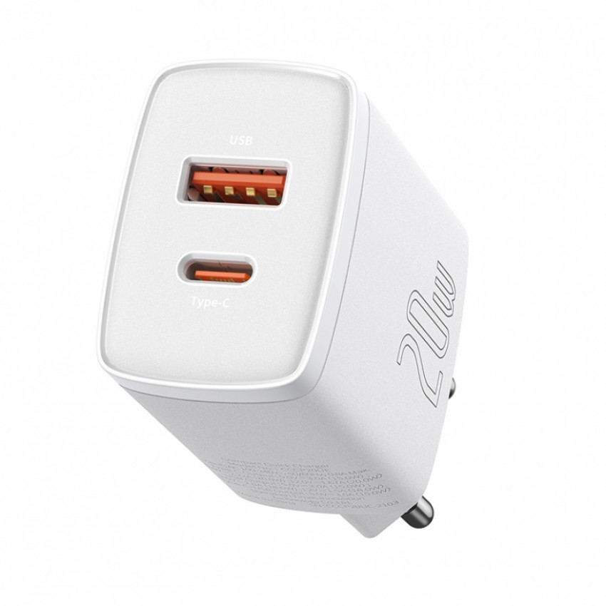 Зарядний пристрій Baseus Compact Quick Charger USB+Type-C 20W Білий (CCXJ-B02)-