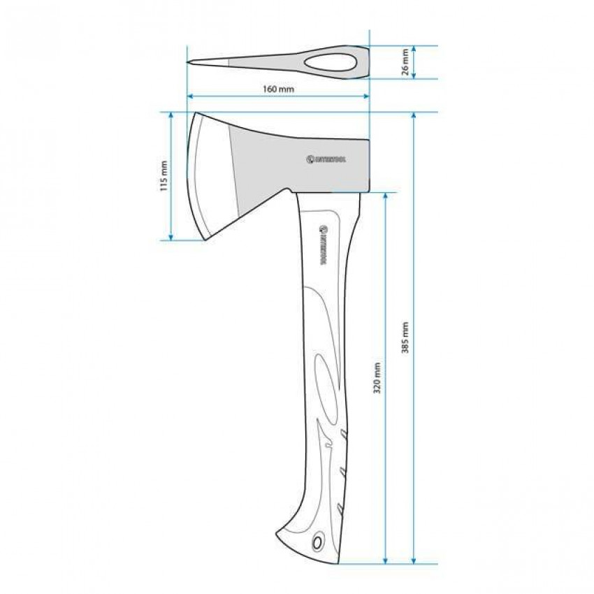 Сокира 800 г, ручка з фібергласу INTERTOOL HT-0262-HT-0262