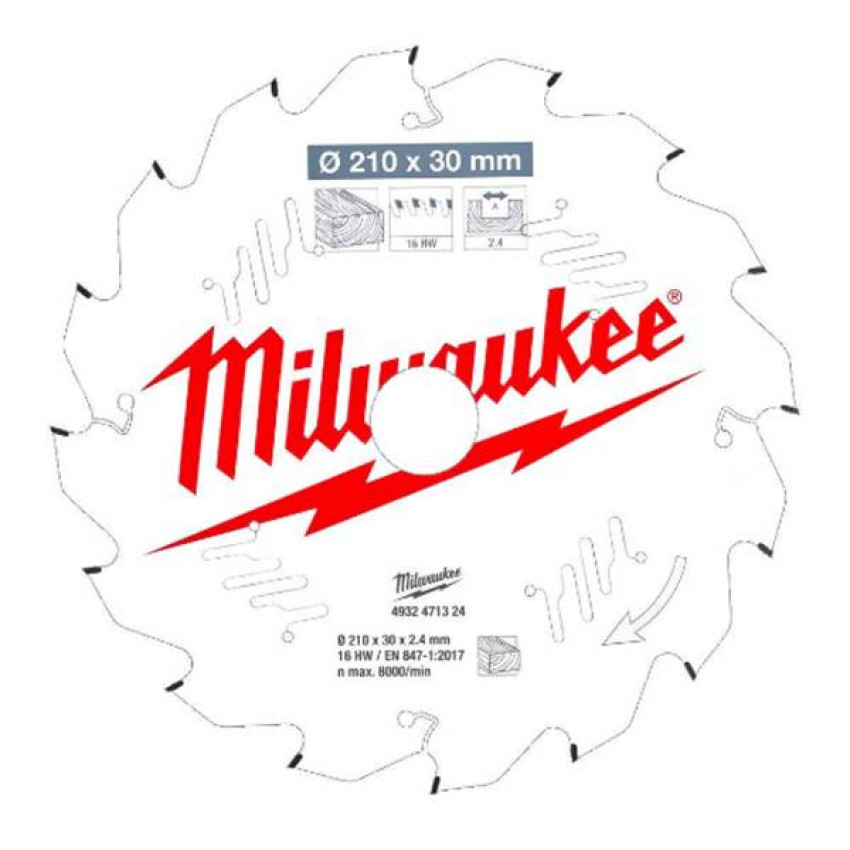 Диск пильний MILWAUKEE, Ø210/30мм, 16 зуб.-4932471324