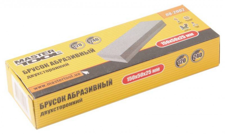 Брусок абразивний MASTERTOOL двосторонній 150х50х25 мм зерно 120/240 08-2002-08-2002