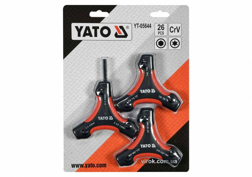 Набір ключів шестигранних YATO: HEX H1.5-H6, TORX T9-T40, 26 шт.-YT-05644