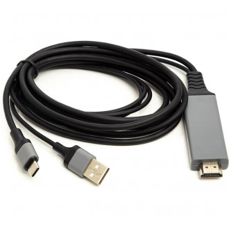 Кабель PowerPlant HDMI (M) – USB (AM)/Type-C (M), 1 м-[articul]