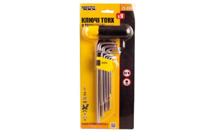 Ключі TORX з тримачем MASTERTOOL набір 9 шт CrV довгі (Т10-Т50 90-227 мм) 75-0962