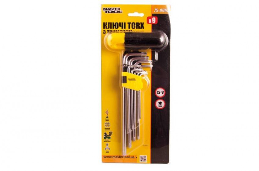 Ключі TORX з тримачем MASTERTOOL набір 9 шт CrV довгі (Т10-Т50 90-227 мм) 75-0962-75-0962