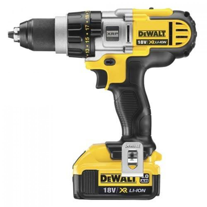 Дриль/шуруповерт DeWalt, XR Li-Ion, 18V, 2 акумулятори 4 А/год, 80 Нм, патрон 1.5-13 мм, вага 2,4 кг,-DCD980M2