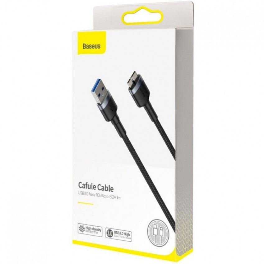 Кабель Baseus Cafule USB 3.0 to Micro-B 2A 1M Чорний/Сірий (CADKLF-D0G)-