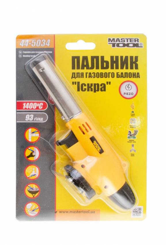 MasterTool Пальник для газового балона з п'єзопідпалом "Іскра", 1400*С, Арт.: 44-5034-44-5034