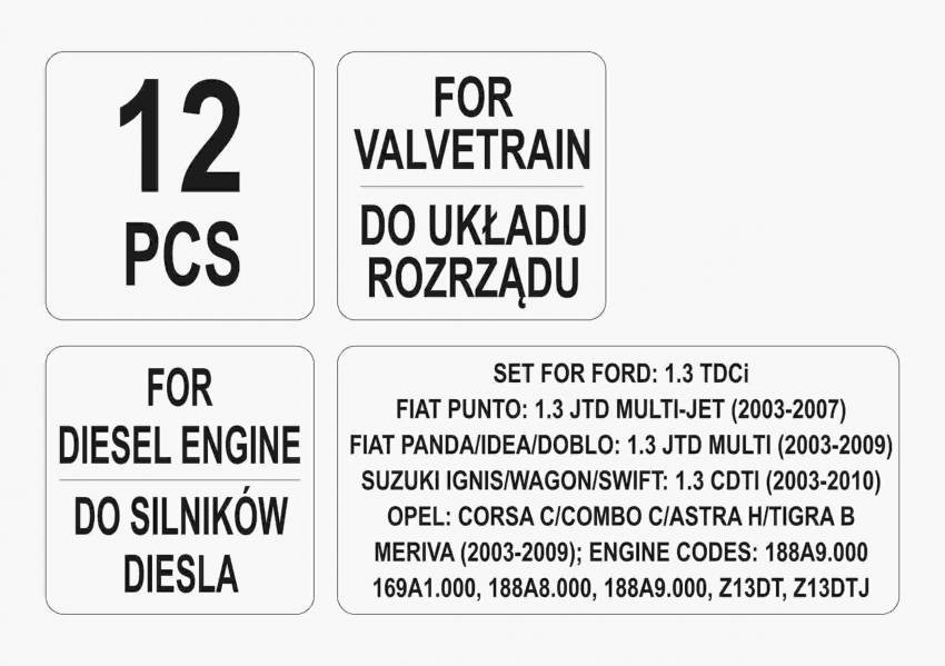 Фіксатори газорозподільної системи дизельних двигунів групи OPEL/SUZUKI/FIAT YATO: набір, 12 шт.-YT-06003