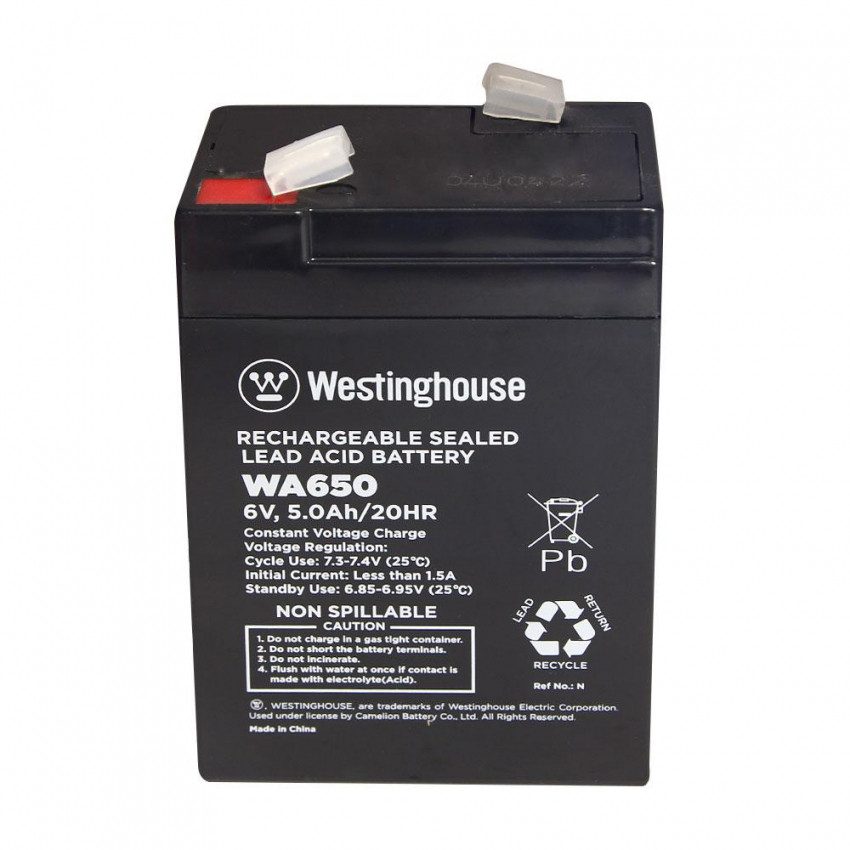 Свинцево-кислотна акумуляторна батарея Westinghouse 6V, 5Ah, terminal F2, 1шт 101*48*70 мм-WA650N-F2