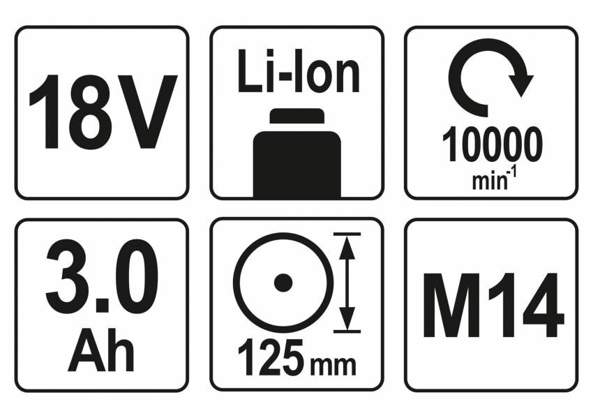 Шліфмашина кутова акумуляторна YATO Li-Ion 18 В 3 АГод-YT-82828