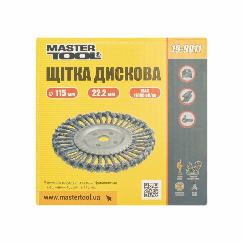 MasterTool Щітка дискова із плетеного дроту D115*22,2 мм, Арт.: 19-9011-19-9011