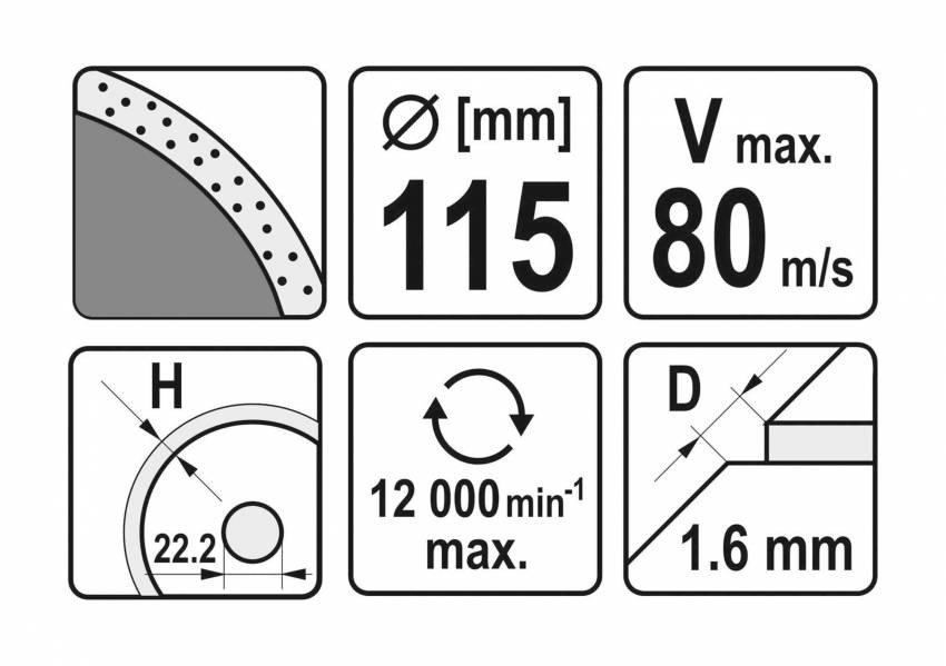 Диск відрізний алмазний по гресу, склу, кераміці YATO Ø=115х1.6х10х22.2 мм,в мокрому режимі-YT-59951