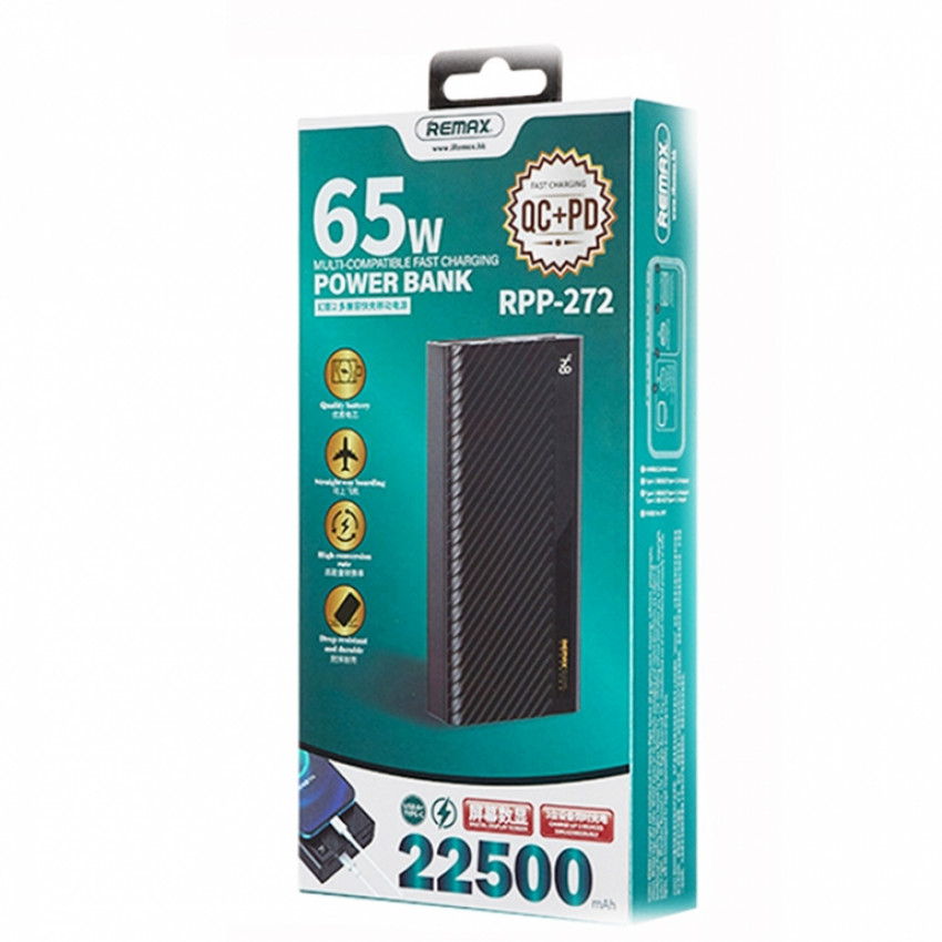 Зовнішній акумулятор Remax Hunyo II 65W QC+PD 22500mAh Чорний (RPP-272)-