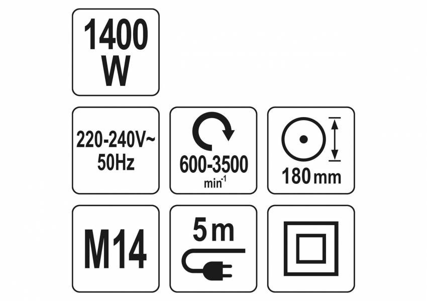 Полірувальна машина YATO 1400 Вт Ø180 мм 600-3500 об/хв М14-YT-82196