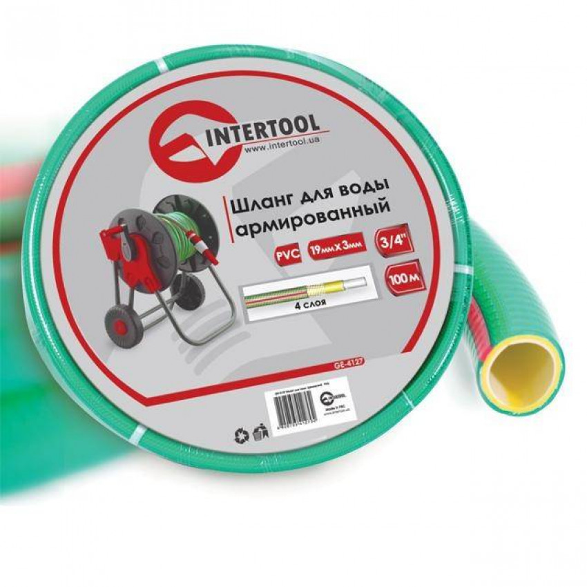 Шланг для води 4-х шаровий 3/4", 100 м, армований, PVC INTERTOOL GE-4127-GE-4127