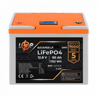 Акумулятор LP LiFePO4 для ДБЖ LCD 12V (12,8V) - 90 Ah (1152Wh) (BMS 50A/25A) пластик-[articul]