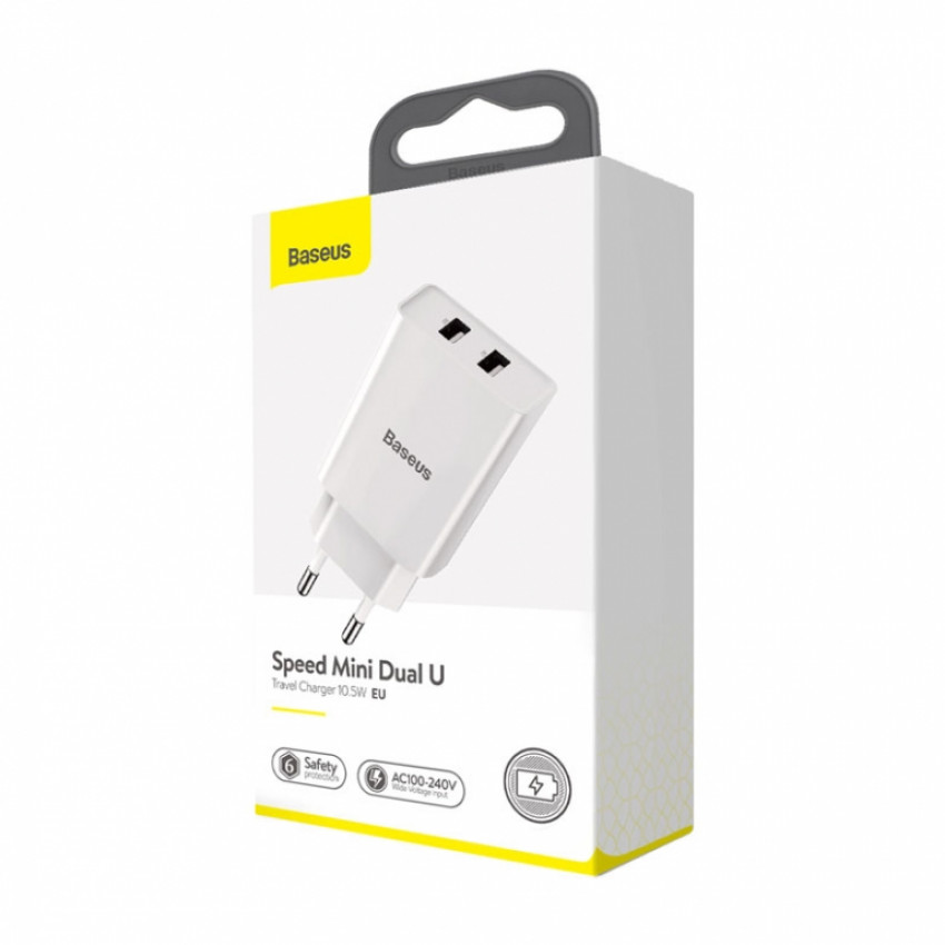 Зарядний пристрій Baseus Speed Mini Dual USB 10.5W Білий (CCFS-R02)-