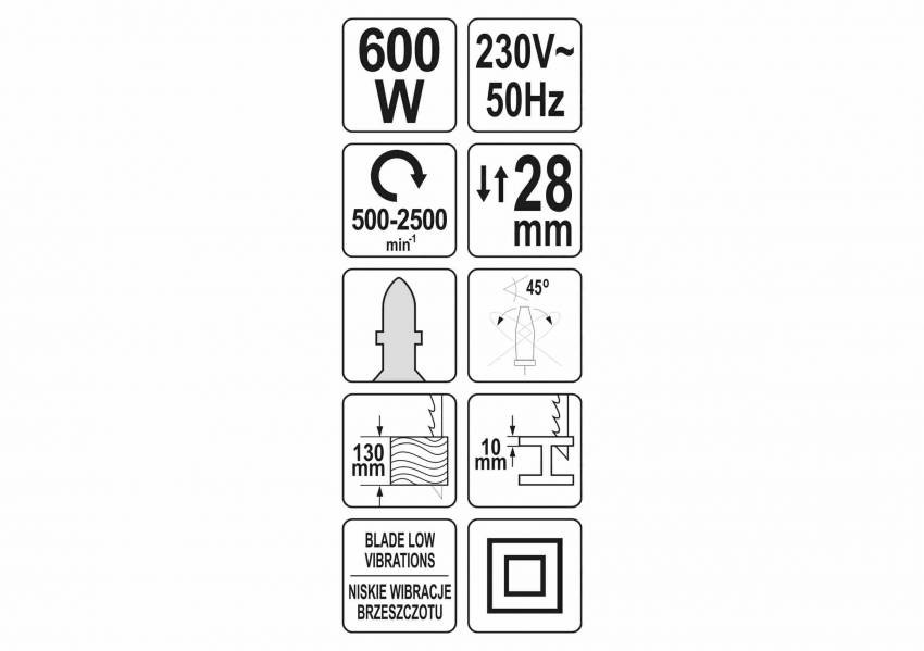 Лобзик мережевий YATO 600 Вт 500-2500 об/хв 10/130 мм-YT-82273