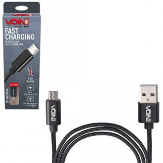 Кабель VOIN USB - Micro USB 3А, 2m, black (швидка зарядка/передача даних)-[articul]