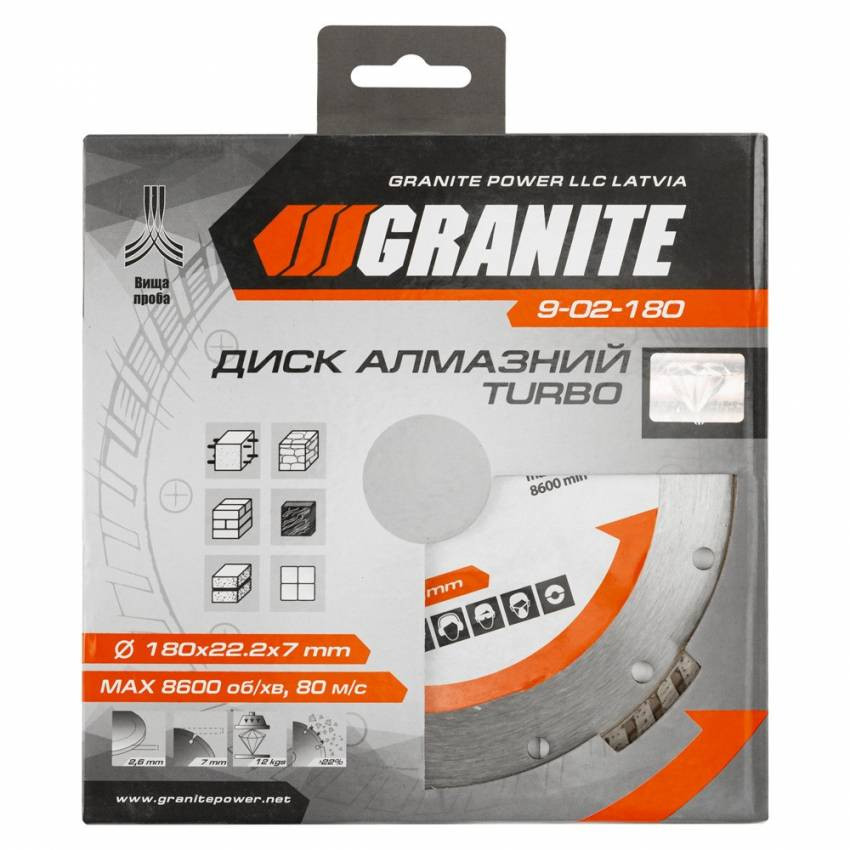 GRANITE Диск алмазний TURBO 180 мм GRANITE, Арт.: 9-02-180-9-02-180