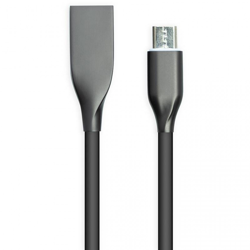 Кабель PowerPlant USB - microUSB, 2м, силікон, чорний-CA911233