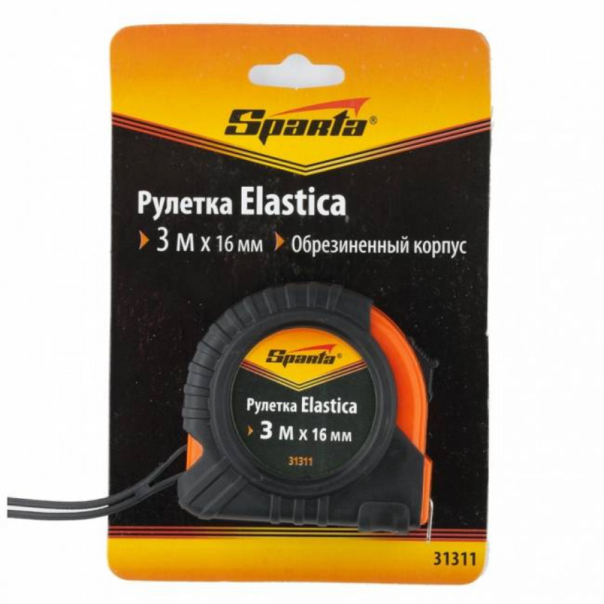 Рулетка Elastica 3 м х 16 мм, прогумований корпус, SPARTA-31311