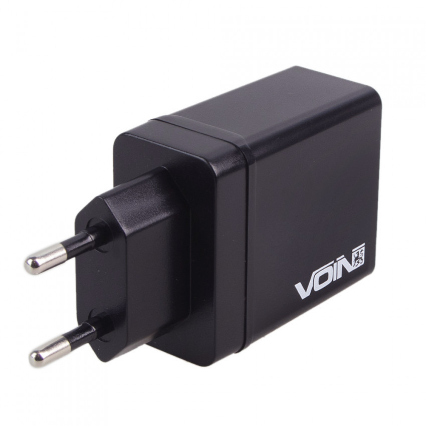 Мережевий зарядний пристрій VOIN 30W, 3 USB, QC3.0 (Port 1-5V*3A/9V*2A/12V*1.5A. Port 2/3-5V2.4A)-LC-34830 BK