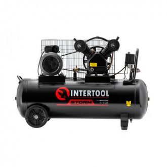 Компресор 100 л, 3 кВт, 220 В, 10 aтм, 500 л/хв., 2 циліндри, STORM INTERTOOL PT-0014-[articul]