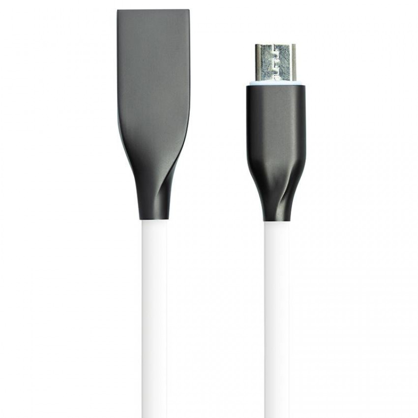 Кабель PowerPlant USB - microUSB, 2м, силікон, білий-CA910731