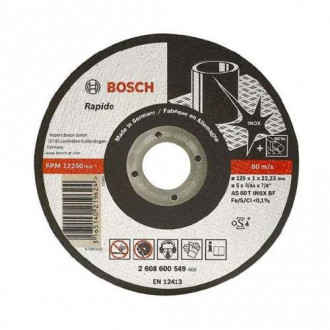 Диск відрізний абразивний BOSCH, прямий, d=125х1, 6х22, 2 мм, для нерж.сталі.-[articul]