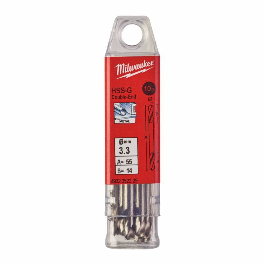 Свердло по металу HSS-G MILWAUKEE DIN1412, Ø3,3мм, двостороннє, (10шт)-4932352225