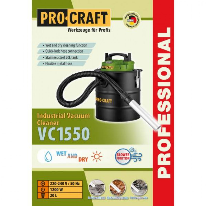 Пилосос промисловий Procraft VС1550 (Для вугілля)-VС1550