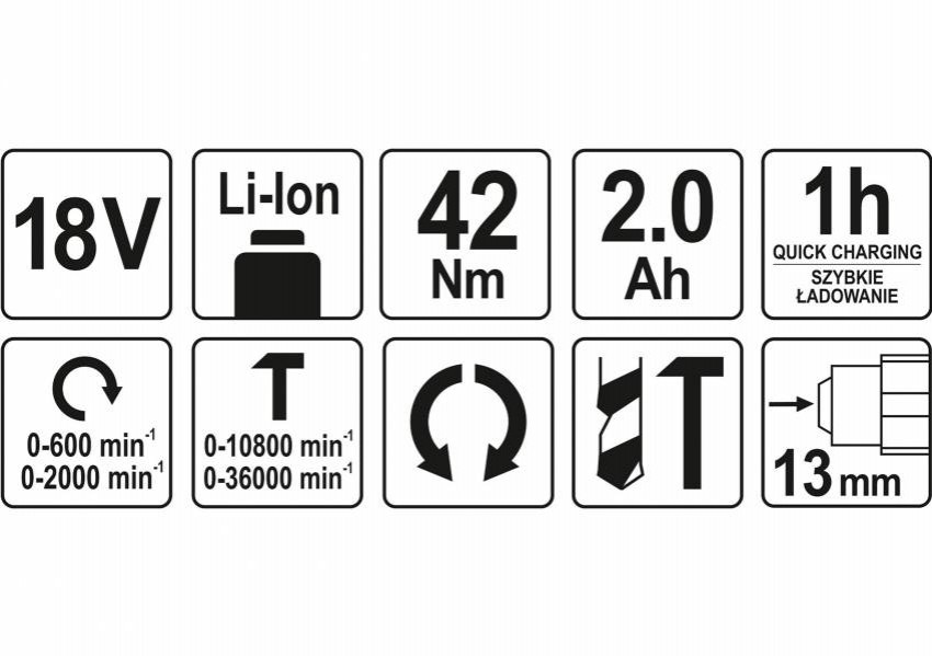 Шуруповерт-дриль ударний безщітковий акумуляторний YATO Li-Ion 18 В 2 Агод 42 Нм-YT-82796