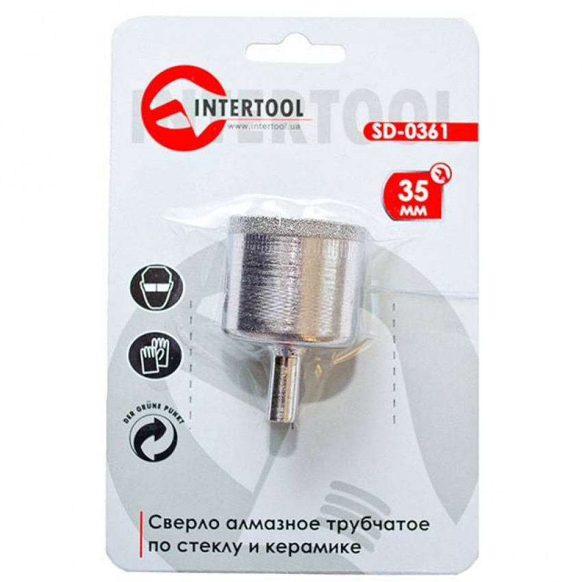 Коронка трубчаста по склу та кераміці 35 мм INTERTOOL SD-0361-SD-0361