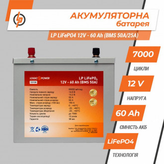 Акумулятор LP LiFePO4 12V - 60 Ah (BMS 50A/25A) металл