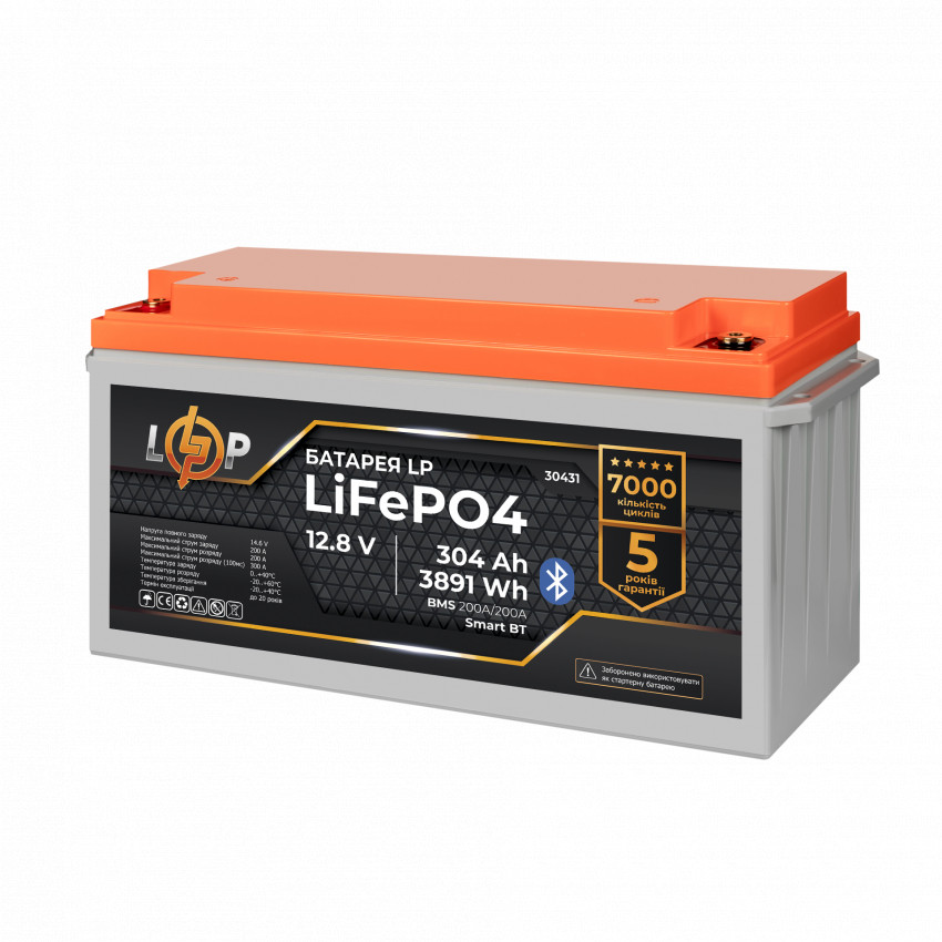 Акумулятор LP LiFePO4 12,8V - 304 Ah (3891Wh) (BMS 200A/200А) пластик Smart BT-