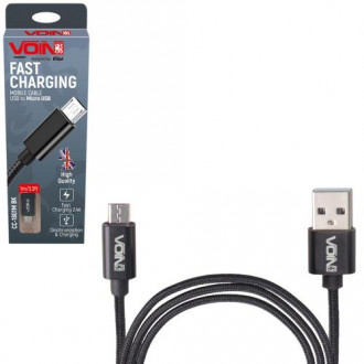 Кабель VOIN USB - Micro USB 3А, 1m, black (швидка зарядка/передача даних) (CC-1801M BK)-[articul]